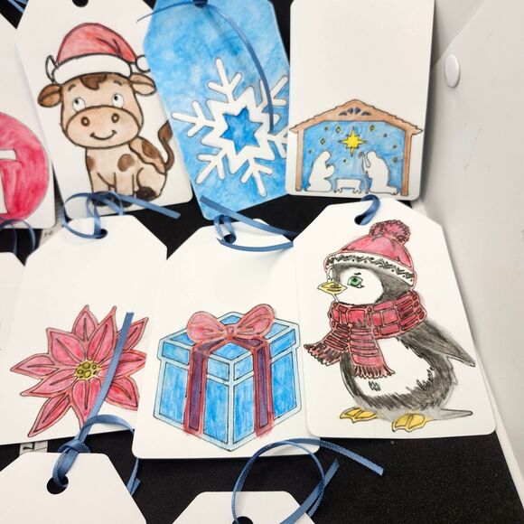 Hand Crafted  Winter Christmas Gift Tags Thank You Cards Set of 12 - Picture 5 of 8